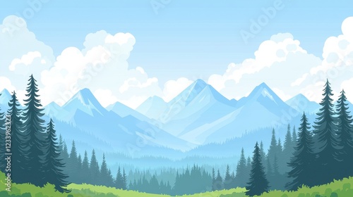Serene Mountain Landscape With Coniferous Forest