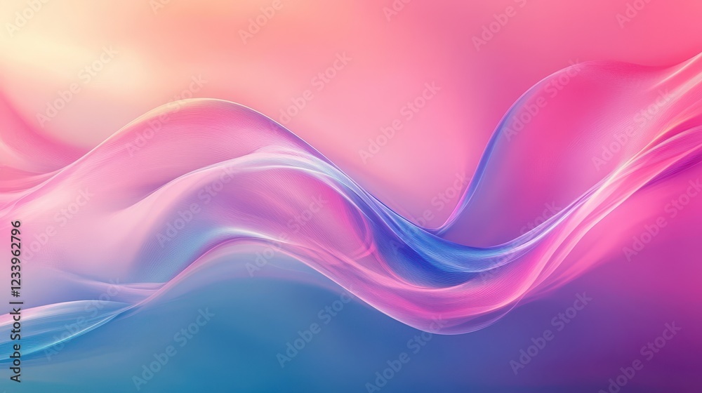 Obraz premium Abstract neon blue and pink waves with smooth curves and soft shadows, creating a fluid gradient motion against a clean, modern background. The design features dynamic lines and a minimal backdrop.