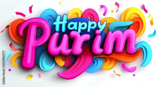 Colorful happy purim celebration with vibrant festive design and confetti