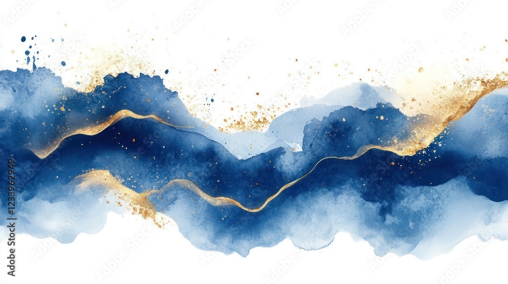 Obraz premium Abstract Blue Gold Watercolor Waves Background