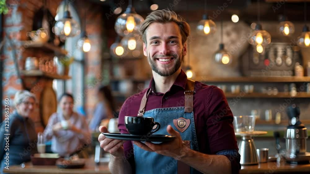 The Smiling Barista Serving Coffee The Smiling Barista Serving Coffee