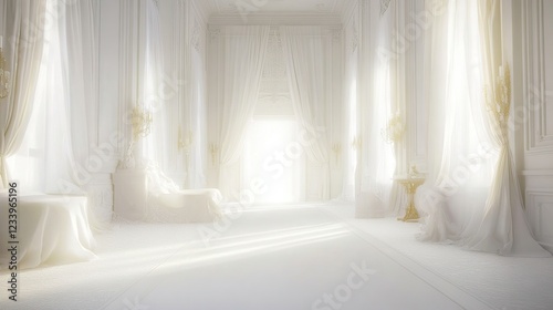 Sunlit White Room Interior Design, Luxurious Textiles