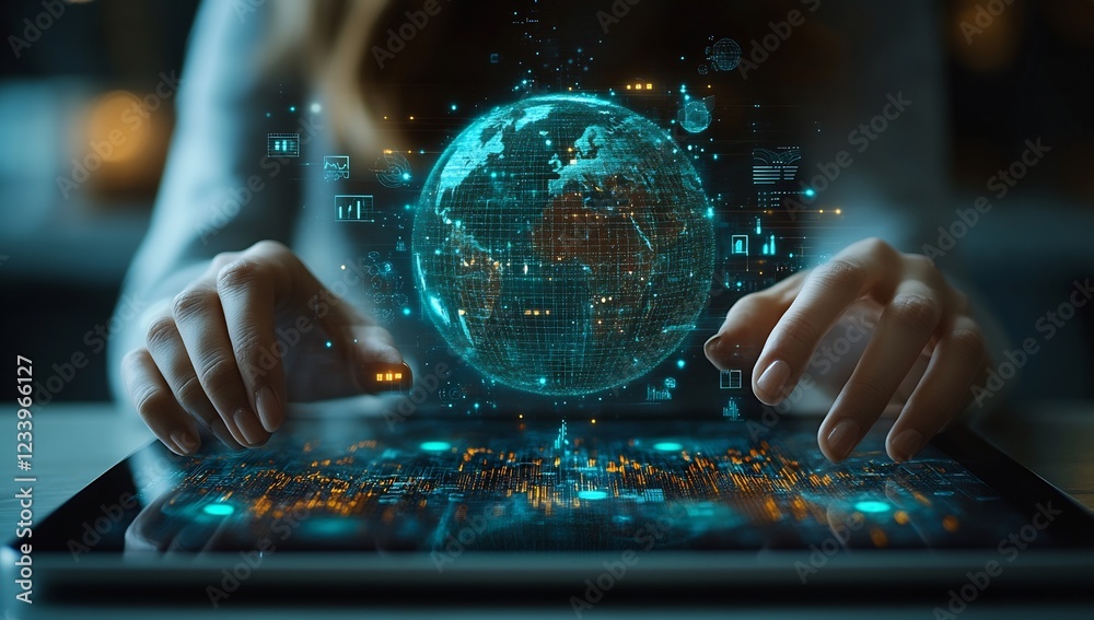 Fototapeta premium Global Network: Digital World Interaction
