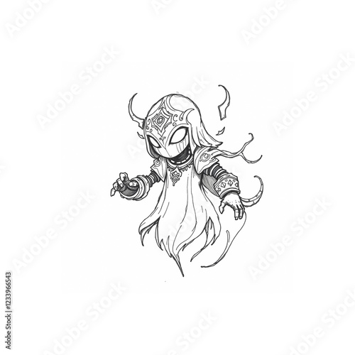 Wallpaper Mural Hand-Drawn Spectral Sorcerer with Horned Mask Torontodigital.ca