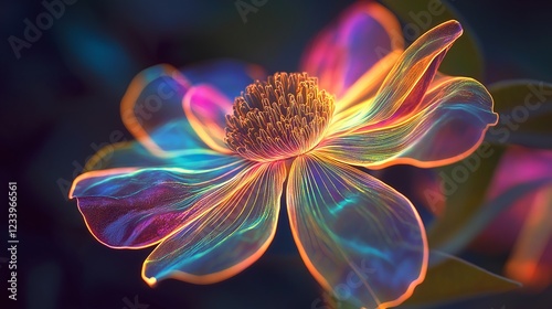 Transluscent glowing flower with dark background,