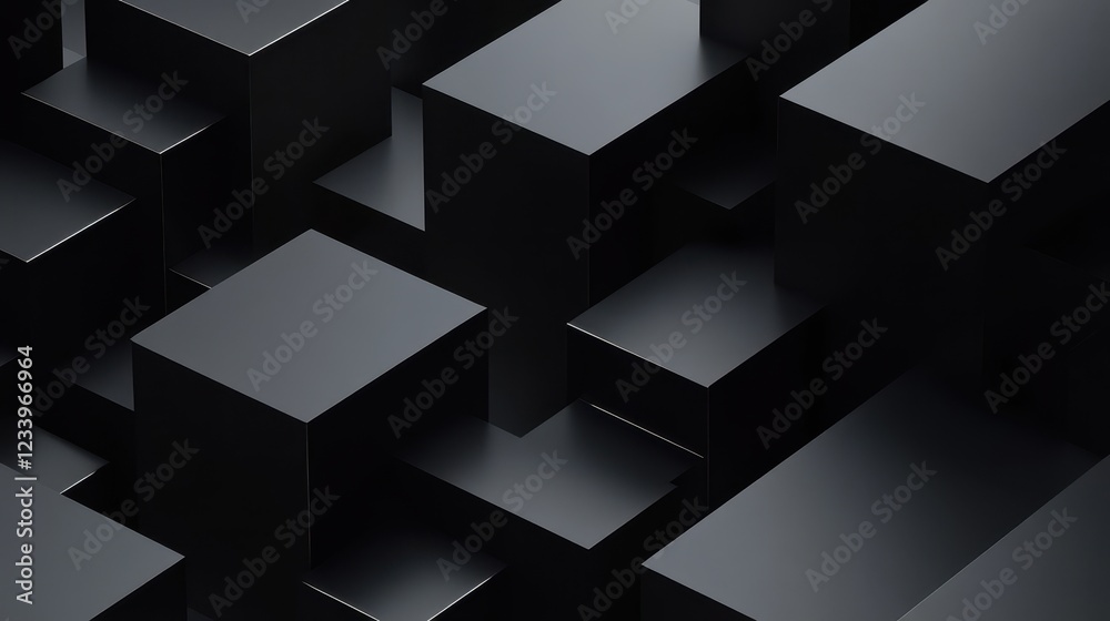 Fototapeta premium An abstract geometric composition featuring 3D-rendered blocks set against a black background.