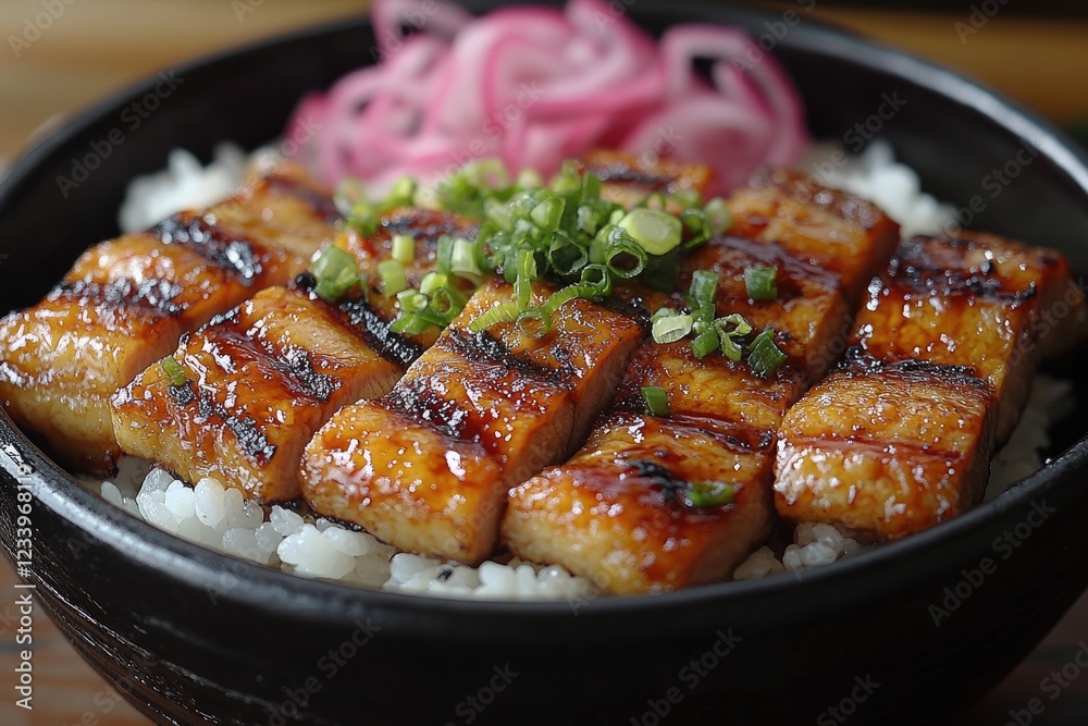 Grilled Fish Rice Bowl with Garnish Grilled Fish Rice Bowl with Garnish