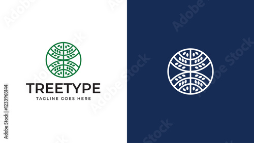 Circle tree logo icon template design. Abstract round garden plant natural line symbol.