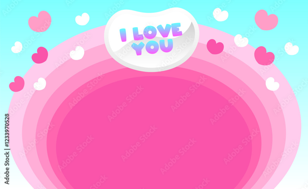Beautiful I Love You pastel pink heart banner design on gradient blue background for Valentines Day Beautiful I Love You pastel pink heart banner design on gradient blue background for Valentines Day