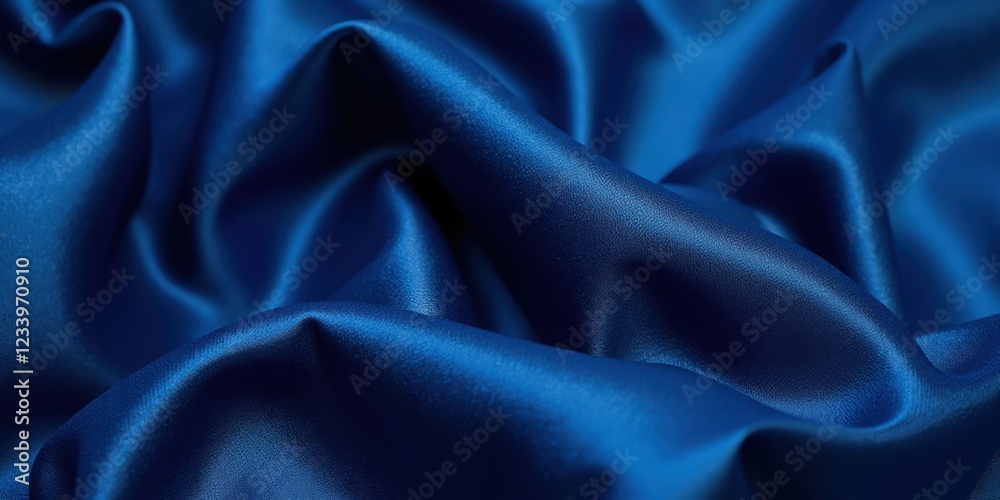 Fototapeta premium Velvety dark blue satin with smooth gloss and royal hue; intricate folds add depth, capturing elegance in every detail