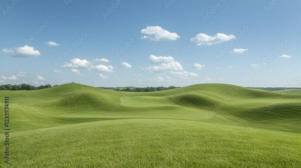 Fototapeta premium Rolling green hills golf course sunny day landscape