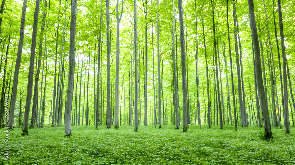 Lush green forest, sunlight dappling, nature scene, spring, background Lush green forest, sunlight dappling, nature scene, spring, background