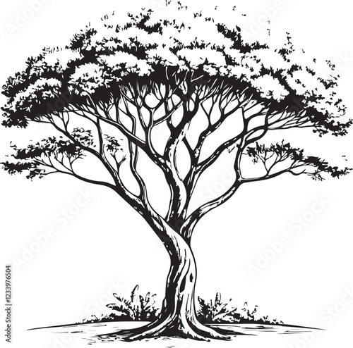 Palo Santo Tree Nature Sketch Drawing Linear Line Art Black and White Engraving Vector Illustration, Isolated