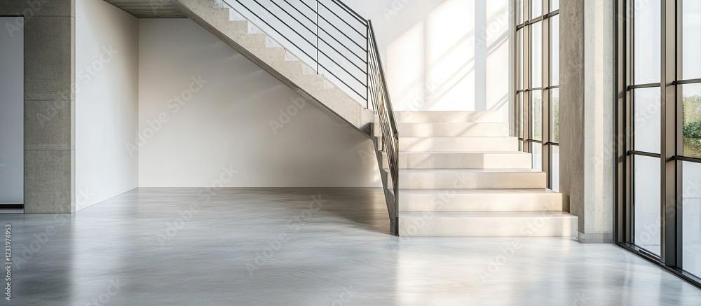 Obraz premium Modern interior with staircase and window.