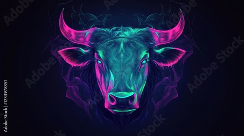 Neon Bull Vibrant Abstract Art Depicts Strength and Power