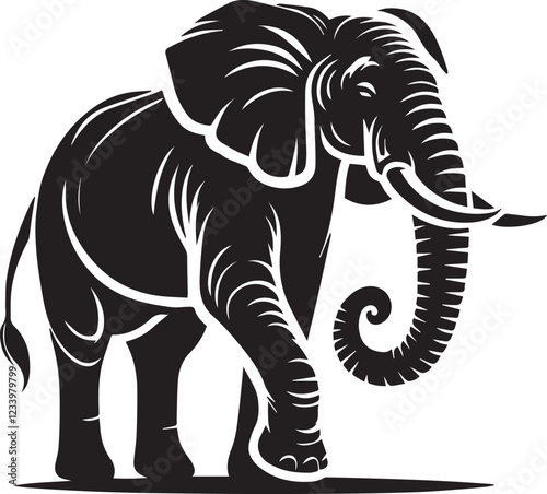Elephant silhouette black and white vector icon