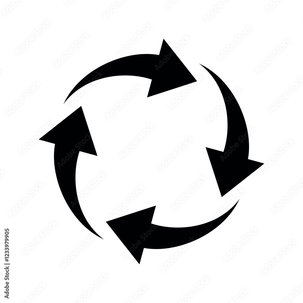Black Recycling Arrows Icon in Circular Design Black Recycling Arrows Icon in Circular Design
