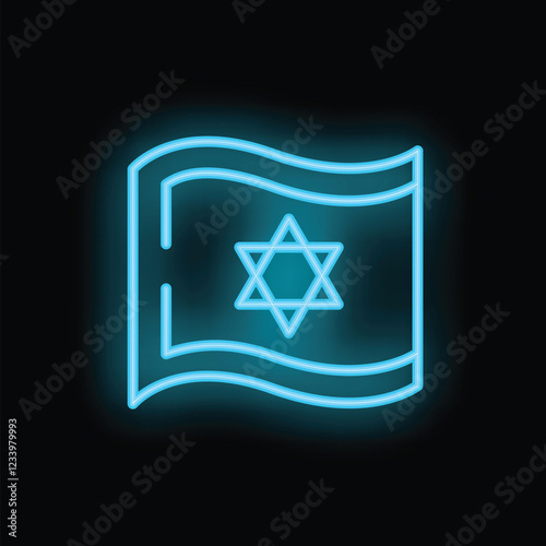 Neon blue illustration of the flag of israel waving in the wind