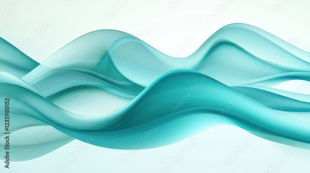 Fototapeta premium An abstract satin turquoise sea waves design featuring smooth curves and soft shadows on a clean, modern background.