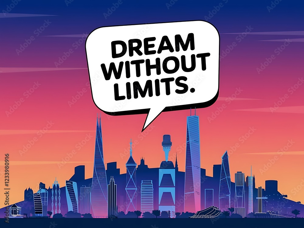 Dream Without Limits Cityscape Skyline Illustration Dream Without Limits Cityscape Skyline Illustration