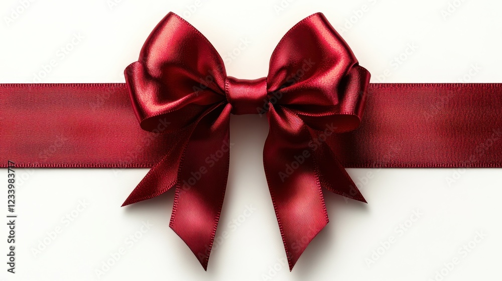 Fototapeta premium A red satin bow on a ribbon, perfect for gift wrapping or decoration.
