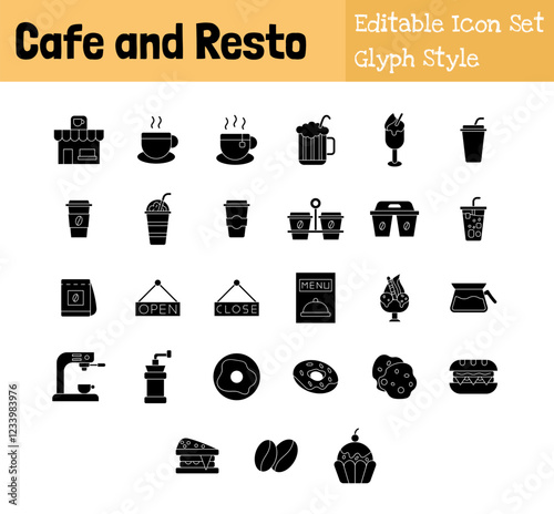 Cafe and Resto Collection Icon Set Glyph Style