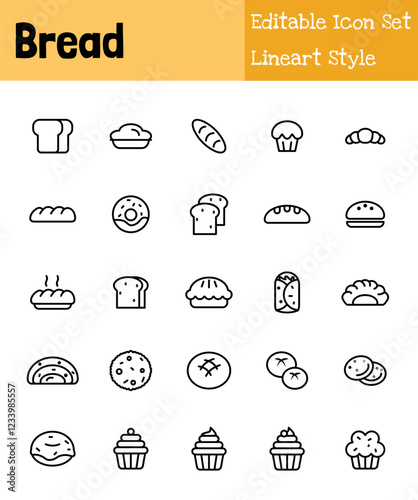 Bread Collection Icon Set Lineart Style