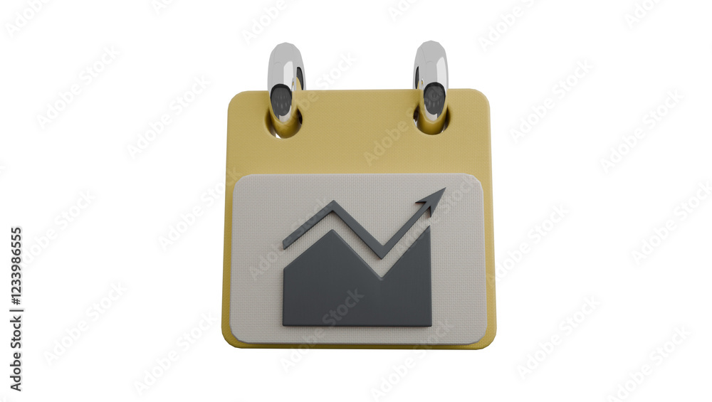 3D calendar icon with a rising graph symbol, representing business growth, financial success, and market trends. 3D calendar icon with a rising graph symbol, representing business growth, financial success, and market trends.