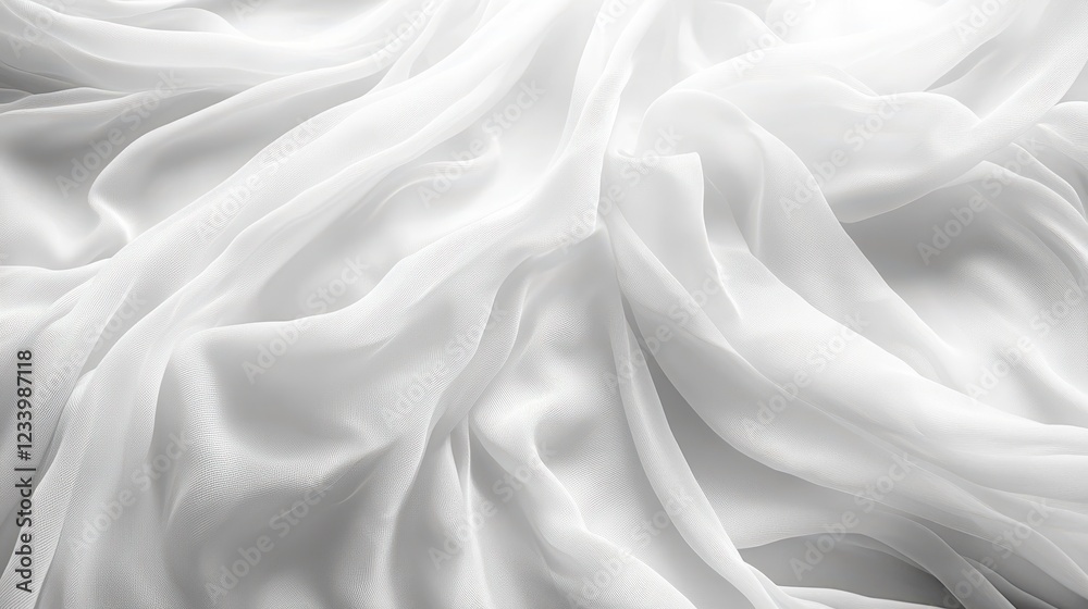 Obraz premium An elegant white silk wave drapery creates a flowing, abstract background with a smooth, textured appearance. The gentle undulations of the fabric evoke a sense of grace and sophistication.