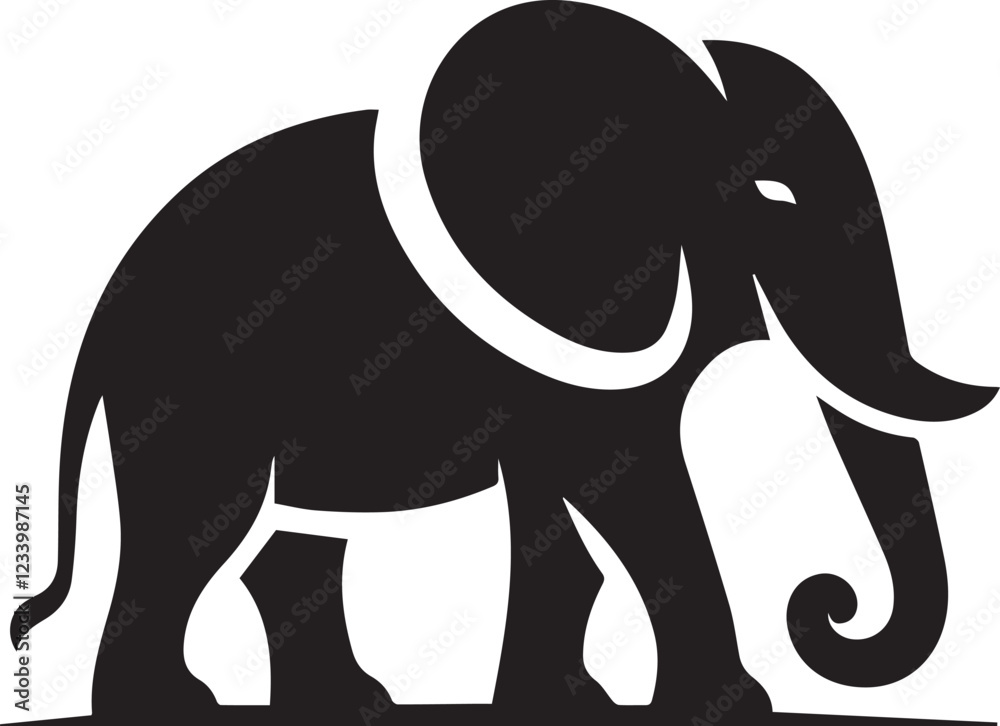 Fototapeta premium Elephant silhouette black and white vector icon