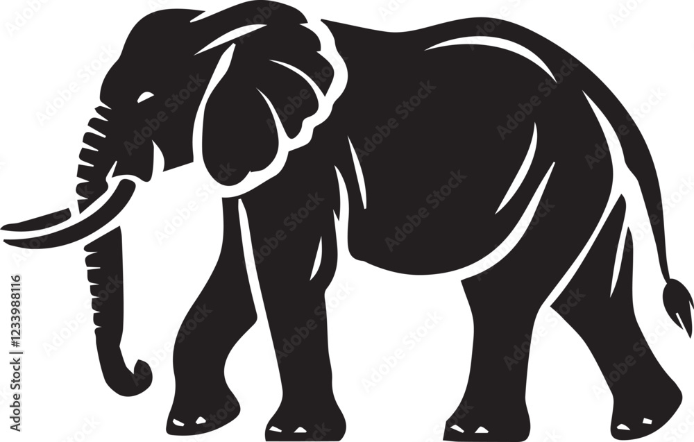 Fototapeta premium Elephant silhouette black and white vector icon