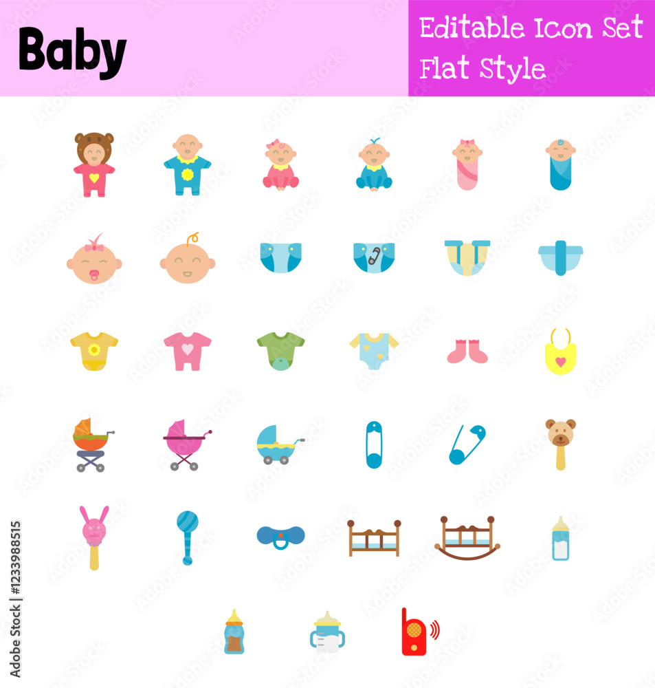 Baby Collection Icon Set Flat Style Baby Collection Icon Set Flat Style