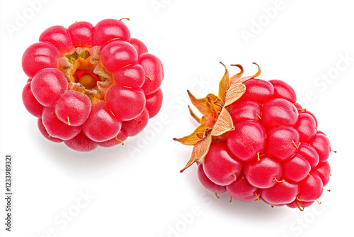 Fresh wineberries on white background, showcasing their vibrant color and natural beauty photo