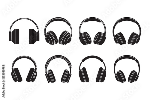 Collection of Various Black Headphone Designs in Vector Format, Ideal for Music, Audio Enthusiasts, and Tech Projects