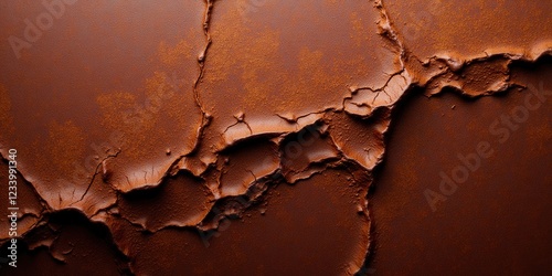 Rust embraces the textured, dark-brown metal's top; its lower half hints at former luster under a lighter hue, capturing time's relentless touch on iron photo