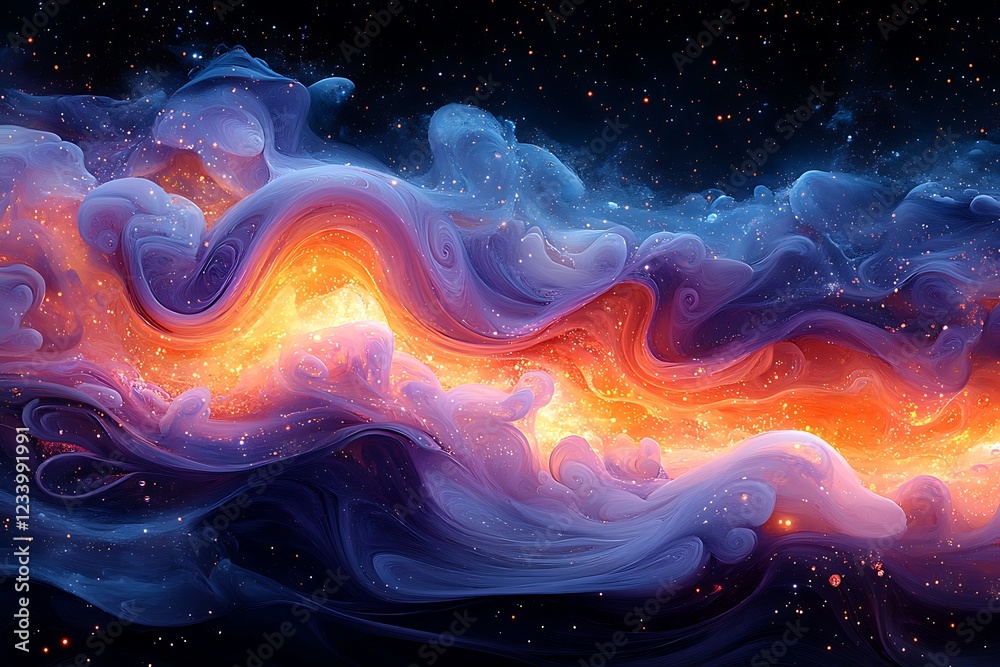 Obraz premium Vivid Orange and Purple Cosmic Clouds Against Starry Night Sky
