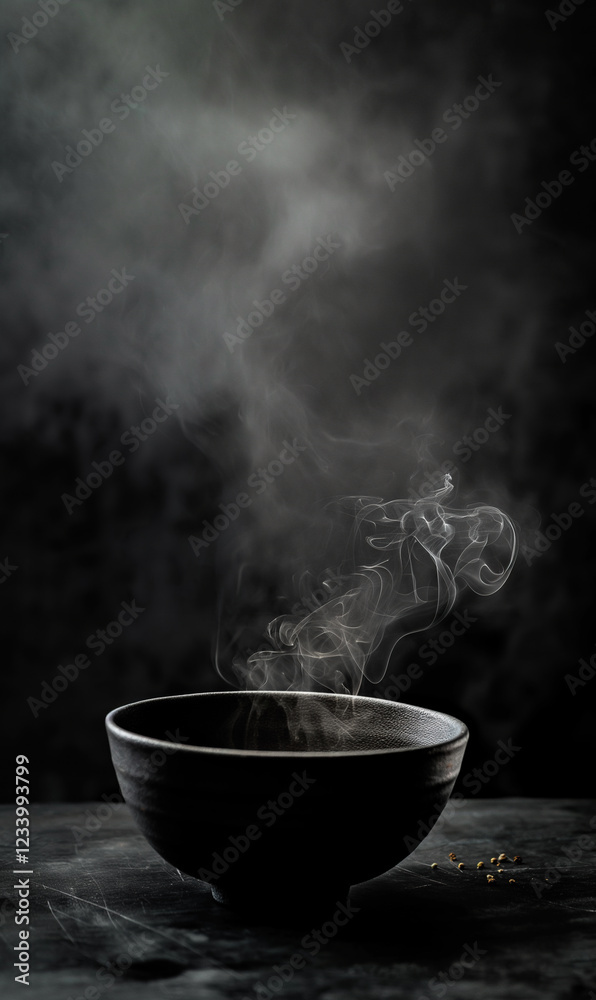 cup in front of dark background with steam cup in front of dark background with steam