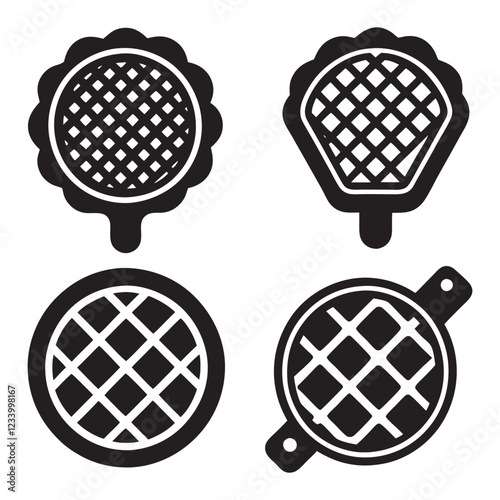 Set of waffle, pan silhouette vector icon illustration on white background.