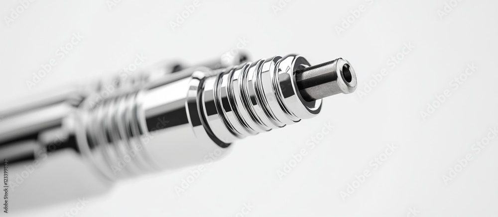 Silver pen tip with spring details, focus on point on white. Silver pen tip with spring details, focus on point on white.