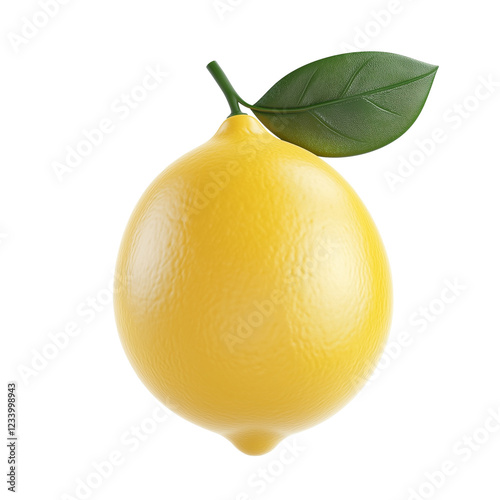 lemon with leaves 3d icon in cartoon plastic style minimal isolated on transparent white background, clipping path