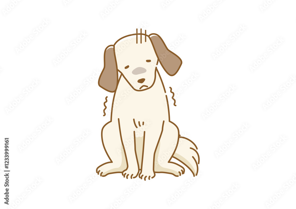 Fototapeta premium 怖がる具合が悪い震えている辛そうな耳が垂れた犬のイラスト