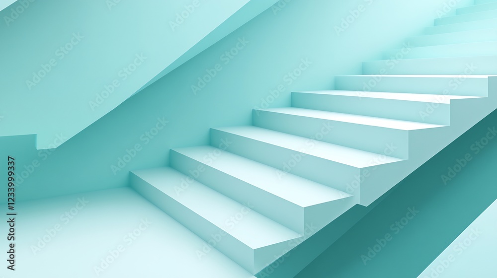 Modern white stairs ascend gently in a serene pastel-blue room. AI Generated Modern white stairs ascend gently in a serene pastel-blue room. AI Generated