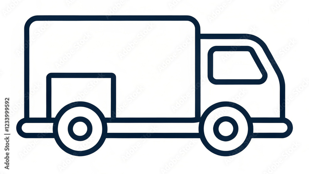 A simple line drawing depicts a delivery truck, outlined with thick black lines on a white background. The design is minimalistic, featuring the truck's cabin and cargo area.AI A simple line drawing depicts a delivery truck, outlined with thick black lines on a white background. The design is minimalistic, featuring the truck's cabin and cargo area.AI