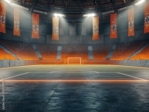 Vibrant and Futuristic Indoor Sports Stadium with Colorful Lighting and Dynamic Architecture