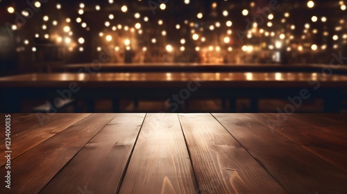 Wallpaper Mural Dark Wooden Tabletop with Blurred Festive Background of Warm Lights and Bokeh Torontodigital.ca