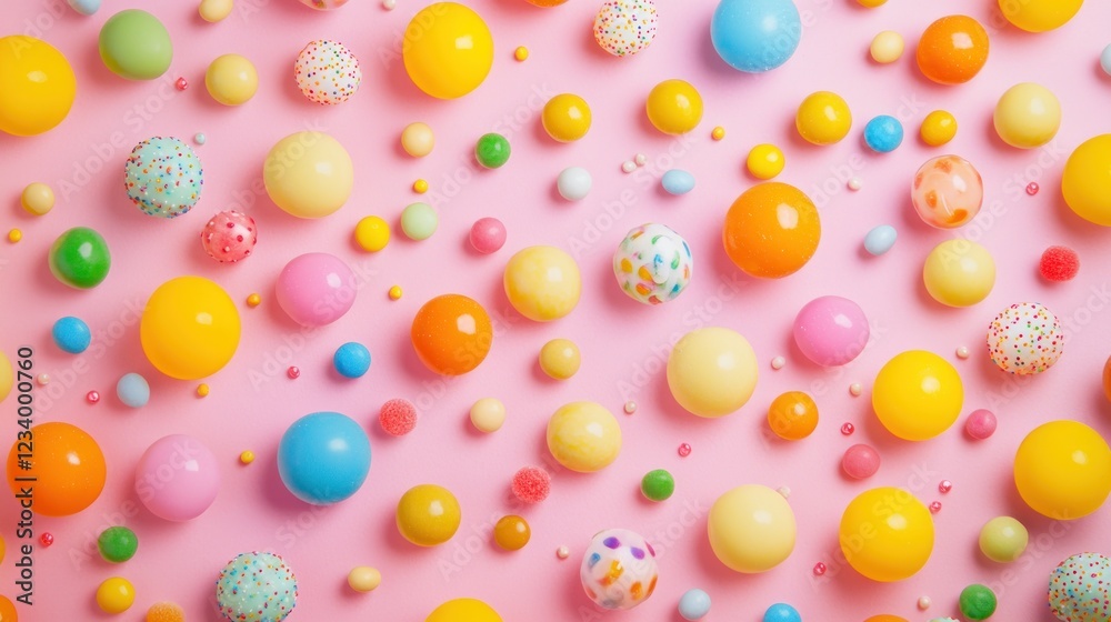A Delightful Symphony of Colorful Gumballs and Candies on Pink