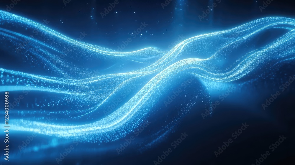 Fototapeta premium Silky flowing waves of blue and white light forming an elegant and futuristic abstract background with smooth copy space.