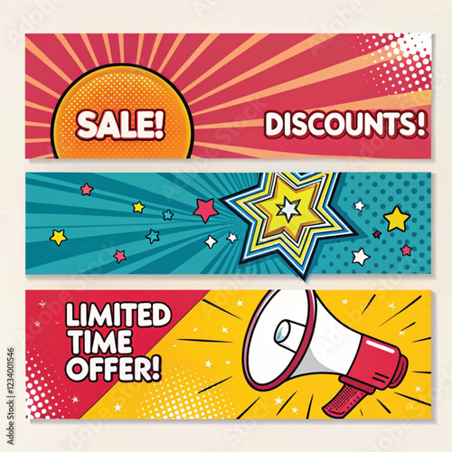 a colorful vector set of promotional banners