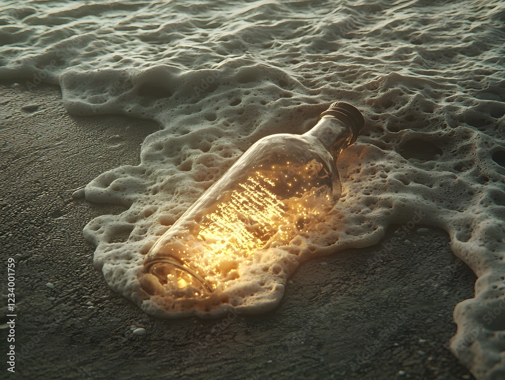 Weathered Glass Bottle Adrift in the Serene Ocean Waves Weathered Glass Bottle Adrift in the Serene Ocean Waves