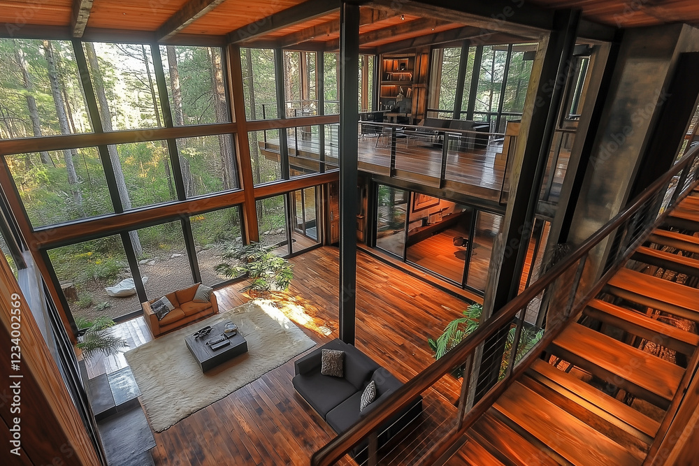 A Rectangular House with Many Windows, an Inviting Interior